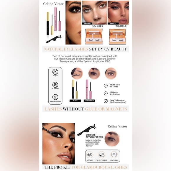 2x Natural Lashes, Eyelash Applicator PRO, Couture Transparent & Black Eyeliner - Picture 8 of 11